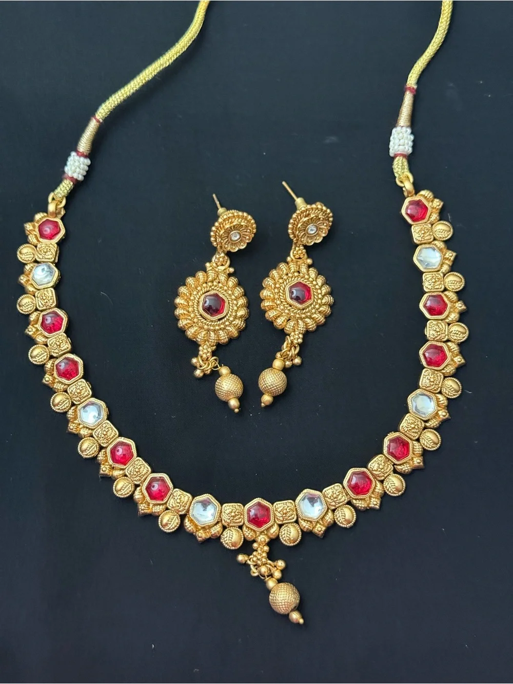 Indian Traditional Gold plated heritage necklace wait earrings